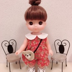 レミンちゃん、ソランちゃん、メルちゃん☆いちご柄襟付きロンパース＆くまさんニットポシェット