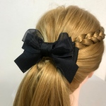 黒のヘアリボン ポニーフック オーガンジー&ドット柄