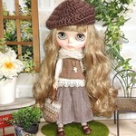 No.1685   モカ茶ショートタブリエ＆インナーと茶ギンガムパンツのセット