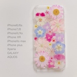 お花畑＊押し花スマホケース