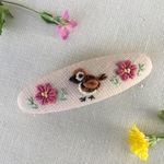 刺繍バレッタ7×2 コスモスとすずめ