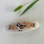 刺繍バレッタ7×2 金木犀とすずめ