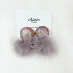 【１点のみ・再販不可】【 chimie vintage-870 】（チャコールグレー）ミンクファーとヴィンテージボタンイヤリング・ピアス