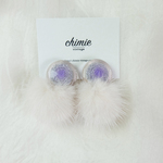 【1点のみ・再販不可】【 chimie vintage-875 】（アイボリー）ミンクファーとヴィンテージボタンイヤリング・ピアス