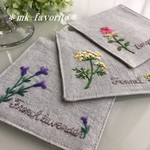 🌿ハーブ・手刺繍コースター３点セット（フレンチラベンダー他）