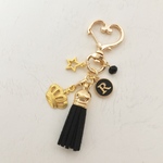 【送料無料】王冠とタッセルのハートキーホルダー ブラック