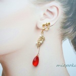 Leaf&Pearl☆red☆イヤリング(ピアス）