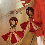 RUKIRIRIA #347 べっこう×レッドタッセルピアス  大ぶりピアス 大ぶりイヤリング 