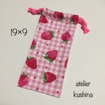 送料込♢縦長巾着袋☆箸袋☆19×9🍓いちごがいっぱい🍓ピンク☆女の子