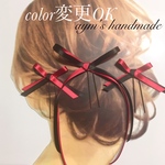 ＊レッド&ブラック＊カラー変更OK＊リボンピン 3本set＊結婚式 発表会 お呼ばれ 簡単ヘアアレンジ ヘアアクセサリー＊