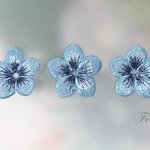 フラワーモチーフ 3枚 ラメ刺繍レース 5枚花びら 立体 青系 (MF5363BLJB3D)