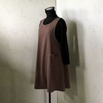 チョコレート色（スラブワッシャー）ふんわりすっきりフレアーエプロンドレス　92