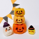 HELLOWEEN◆ハロウィンおばけかぼちゃとおばけちゃんとひよこ 羊毛フェルト