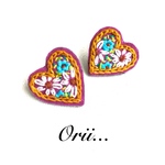 【中】ハート花柄刺繍ピアス