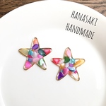 カラフルさざれ石     星型ピアス マルチカラー 