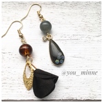 秋/Amber ＋ Black タッセル/ピアス/ノンホールピアス