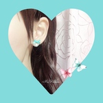 ⑅おとなかわいい⋆*❁*⋆パールビジューリボンピアス/イヤリング 〈ティファニーブルー〉