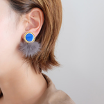 【2点のみ・再販不可】【 chimie vintage-871 】（チャコールグレー）ミンクファーとヴィンテージボタンイヤリング・ピアス