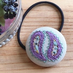 紫とミントグリーンのペーズリー＊刺繍ヘアゴム