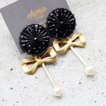 【chimie vintage collection-90 】【3点のみ・再販不可】ヴィンテージブラックカボションとUSA真鍮パールイヤリング・ピアス・樹脂ピアス