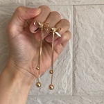 gold リボン ロング チェーン  ピアス