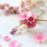 秋の花、コスモス＊スワロbijou、コットンパールのポニーフック