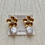 2way ゴールドフラワー×淡水パールピアス