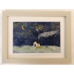 和紙ちぎり絵『星降る丘の上の小さなお家』ポストカードサイズ原画