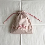 【送料無料】小さな星⭐️のフリル巾着 グレイッシュピンク M  
