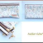 ◇◆Special Price◆◇　LIBERTY&帆布　 Mille Fleurs ミルフルール　J18A 　ベージュグレー系　B　wファスナーポーチ