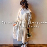 【ふわっとナチュラル服】 ダブルガーゼで魅せる、シャーリング袖の丸首ギャザーワンピース（ミルキーホワイト）