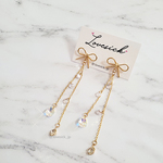 ワイヤーリボンとスワロフスキーのチェーンピアス / Wire ribbon and Swarovski chain earrings
