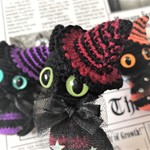 【送料無料】ハロウィン🎃ぺったんこ黒猫＊レッド🎃あみぐるみ