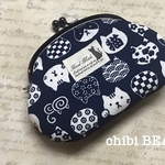 ☆S様オーダー品☆和柄 ねこの顔が並ぶがま口ポーチ♪(紺)
