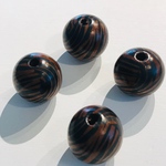 ウッド ビーズ  4個 25mm  ゼブラ柄 ブラウン