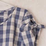 リネン格子柄のチュニックブラウス✴︎ネイビー