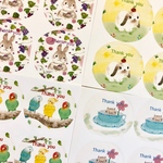 🐰動物① 水彩画イラストシール 48枚 サンキューシール 丸シール 猫 うさぎ 鳥 インコ　ラッピング🐤