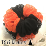 ハロウィン🎃ナイト🌙さらにもこもこ✨ふわもこシフォンシュシュ❤(黒×オレンジ)