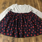 120㎝グレーT×ネイビー×レッドドット柄スカート切替ワンピース