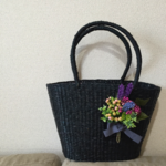 フラワー*シックなカゴバック黒*花