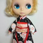 ブライス 着物 リカちゃん 着物 振袖 黒 雪輪