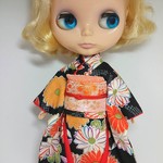 ブライス 着物 振袖 リカちゃん着物 振袖 No.102 黒 七宝菊