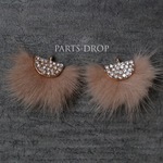 再販2(( 2pcs )) 26×32mm ミンクファー×ラインストーンチャーム キャメル〔CH-098BR〕