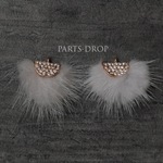 再販3(( 2pcs )) 26×32mm ミンクファー×ラインストーンチャーム ライトグレー〔CH-099HA〕