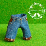 Brown Geometrical ポケット付クロップドジーンズ：オビツ11サイズ   