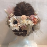 【rcn1213様 専用出品】anemone pink beige natural gold tulle ribbon ヘッドドレス