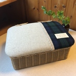 リネン（中）綿麻 BW  小物入れ 蓋つきカゴ エコクラフト 裁縫箱