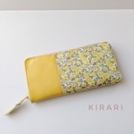 shizuさまご予約品♪ラウンド長財布イエロー本革×リバティビニコ　ベッツィアン