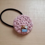 リフ編みのビジュー付きヘアゴム＊ピンク&ブルービジュー