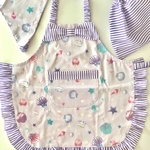 再販♪80-130cm デカリボンが可愛い🎀 キッズのフリルエプロン3点セット    シェルパールパープル